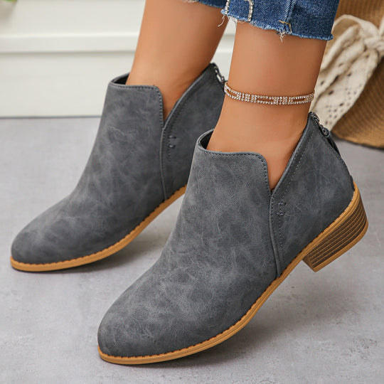 Damen Knöchelstiefel aus Veloursoptik mit niedrigem Blockabsatz und Rückreißverschluss Nord Taschen