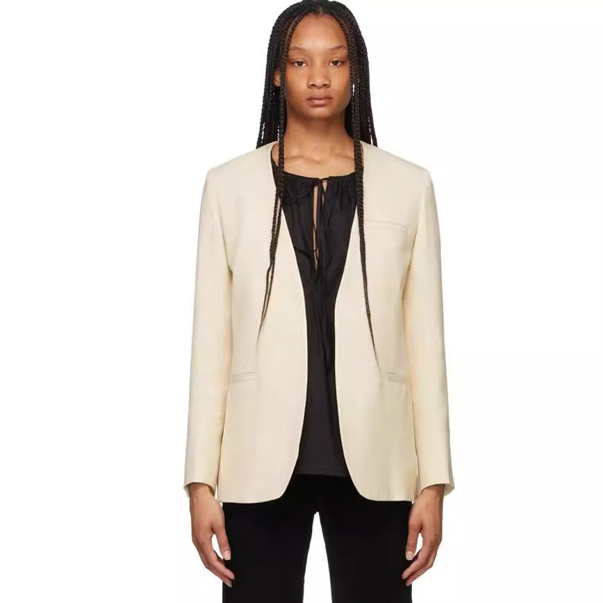 Damen Kragenloser Longblazer mit offenem Fall und Cape-Effekt Nord Taschen