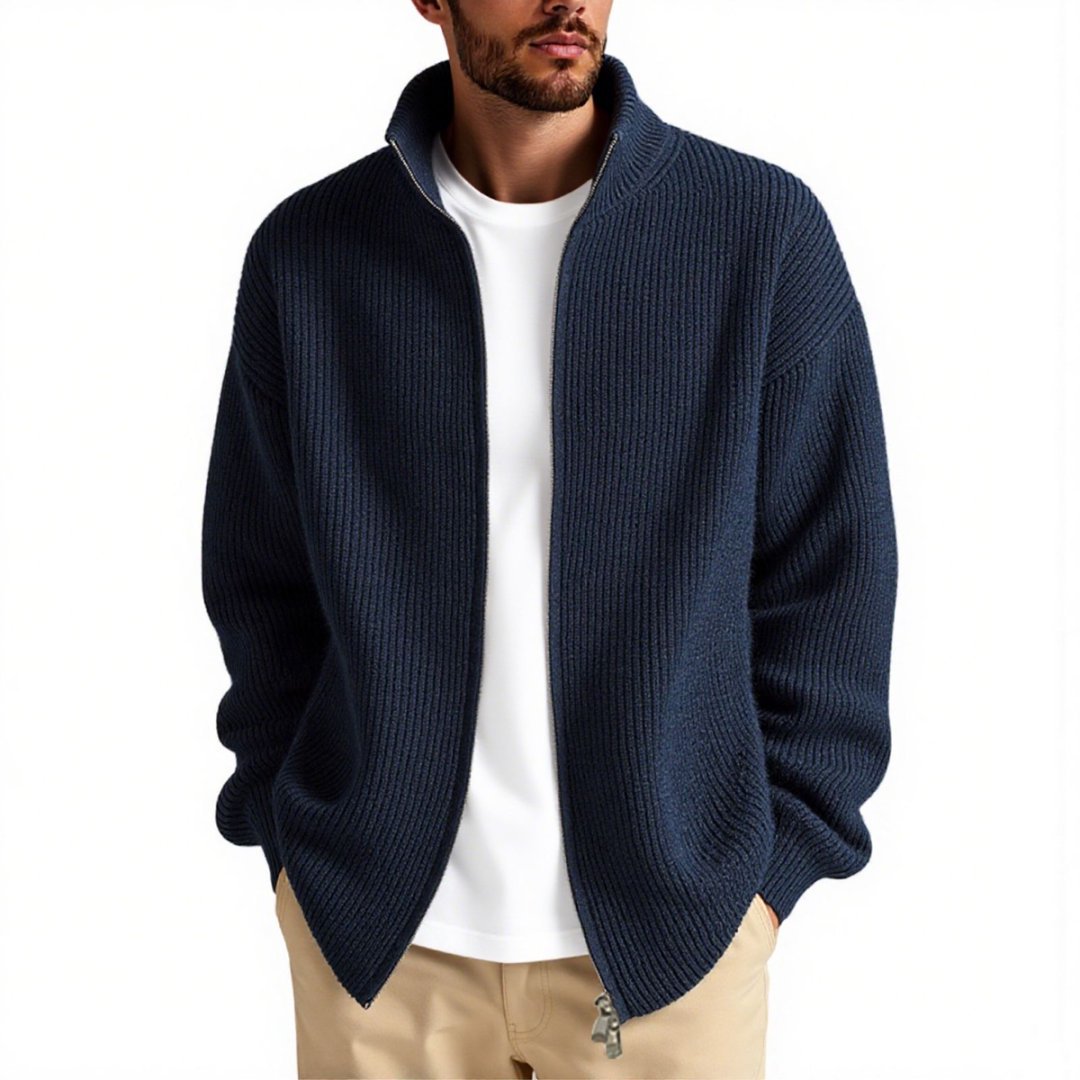 Herren Strickjacke mit hohem Kragen und praktischem Reißverschluss Avellé