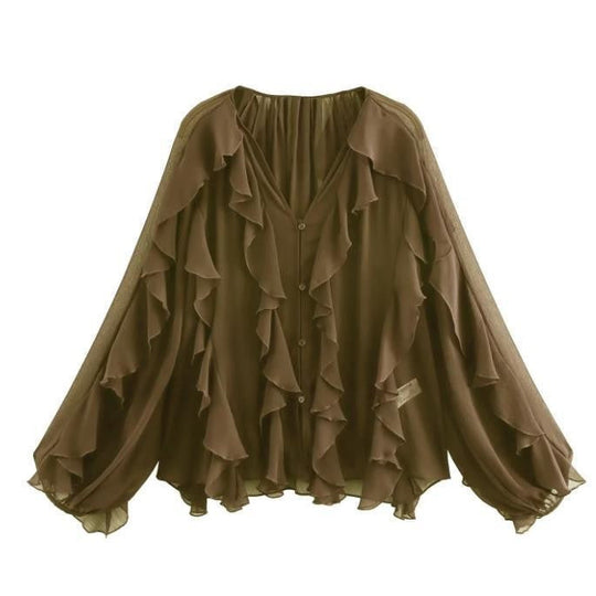 Damen Rüschenbluse mit weitem Schnitt und ballonartigen Ärmeln