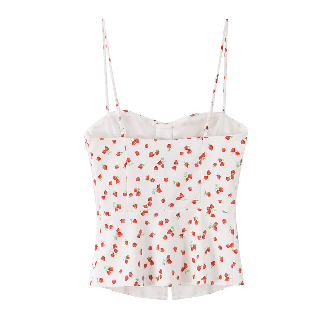 Damen Highwaist Cropped-Hose mit Erdbeer-Print und geradem Bein Nord Taschen