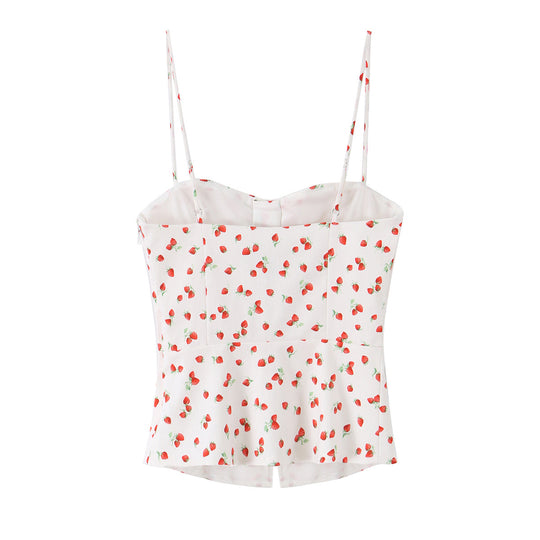 Damen Highwaist Cropped-Hose mit Erdbeer-Print und geradem Bein Nord Taschen