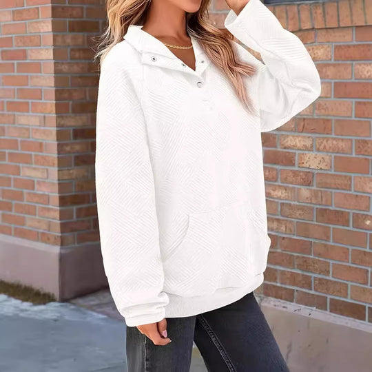 Damen Texturierter Oversize-Hoodie mit Henley-Knopfleiste und Kängurutasche Nord Taschen