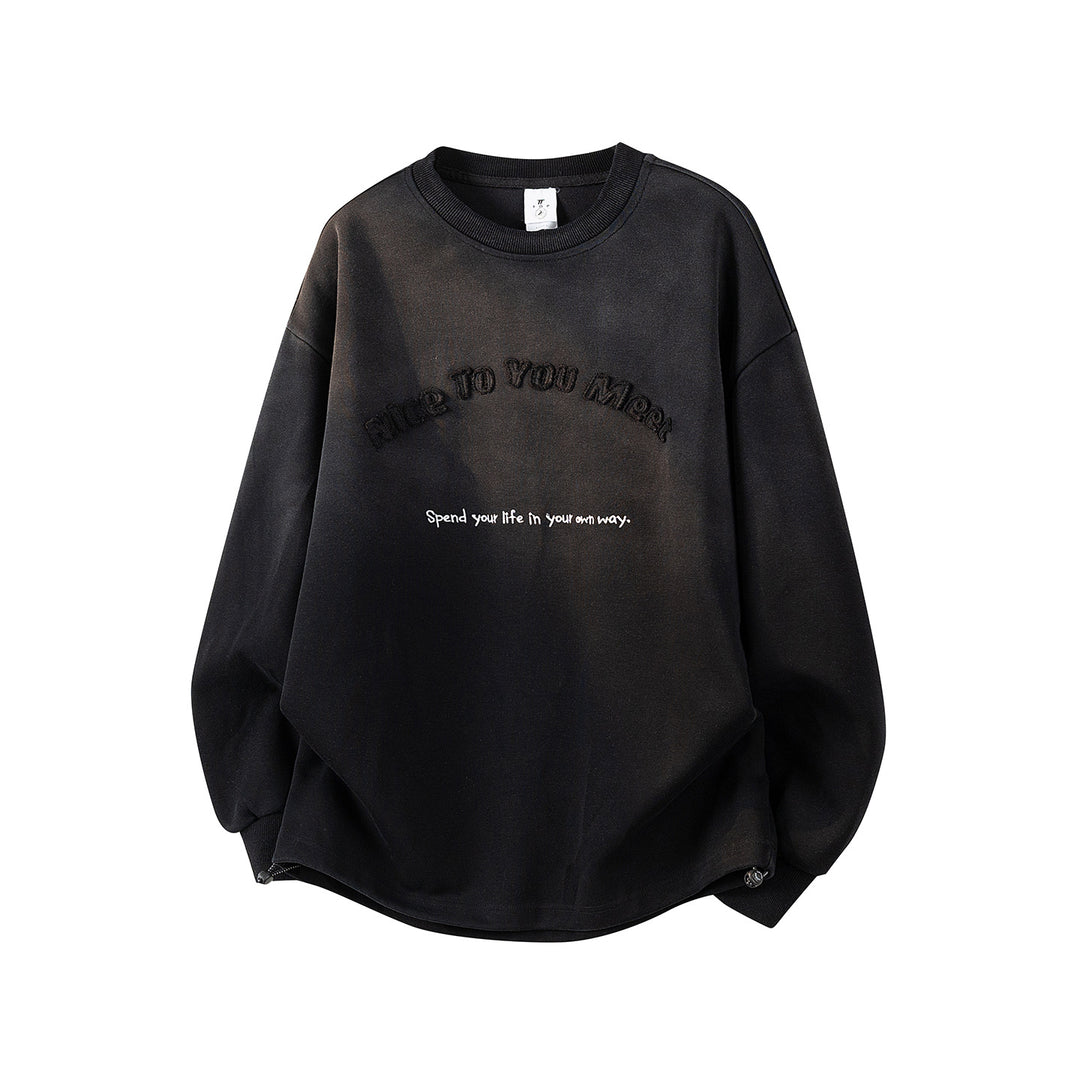 Damen Oversize-Sweatshirt mit gesticktem Schriftzug, abgerundetem Saum & überschnittener Schulter Nord Taschen