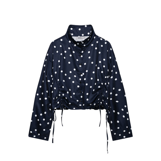 Damen Gepunktete Cropped Blousonjacke mit Stehkragen und Tunnelzug Nord Taschen