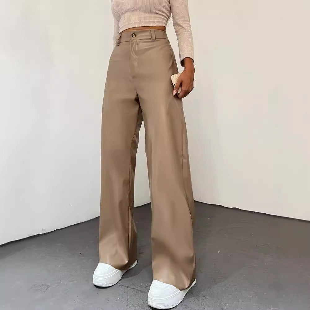 Damen Weite High-Waist-Hose aus Satinoptik mit weitem Bein Nord Taschen
