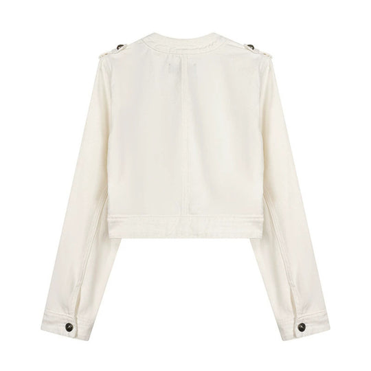 Damen Cropped-Denimjacke im Military‑Stil mit Zierknopfleisten Nord Taschen