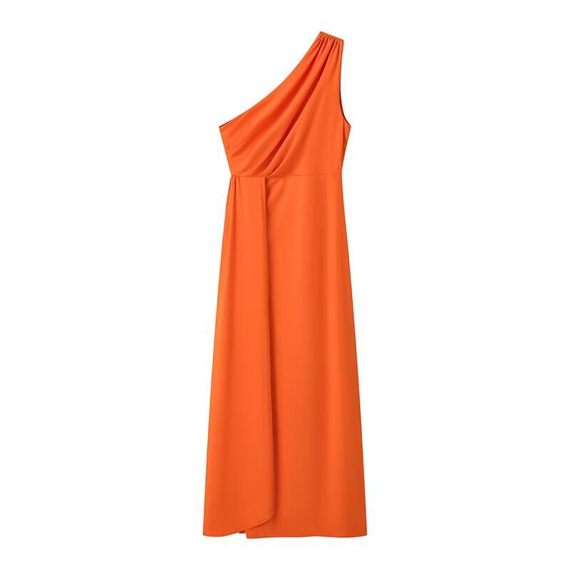 Damen Maxikleid mit asymmetrischem Ärmeldesign und eleganter Drapierung