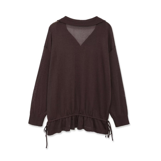 Damen Oversize-Pullover mit Polokragen, V-Ausschnitt und Tunnelzug Nord Taschen