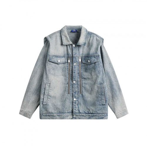 Unisex Boxy-Jeansjacke mit doppeltem Brustreißverschluss, Pattentaschen und geradem Saum Nord Taschen