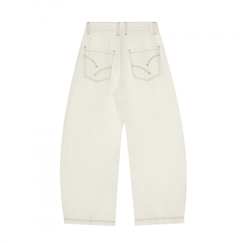 Damen Weite Cropped Ballon-Jeans mit hohem Bund und sichtbaren Kontrastnähten Nord Taschen