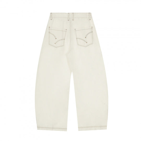 Damen Weite Cropped Ballon-Jeans mit hohem Bund und sichtbaren Kontrastnähten Nord Taschen