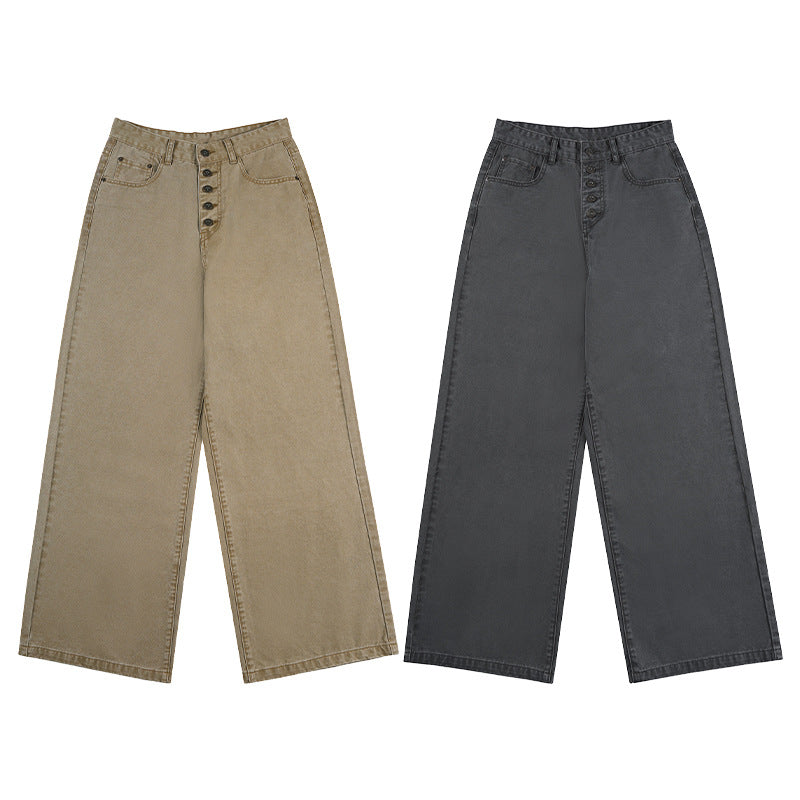 Herren Extraweite Denim-Hose mit sichtbarer Knopfleiste und bodenlangem Palazzoschnitt Nord Taschen