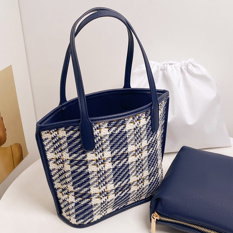 Damen Tragetasche mit modischem Karo-Design und robusten Ledergriffen Nord Taschen