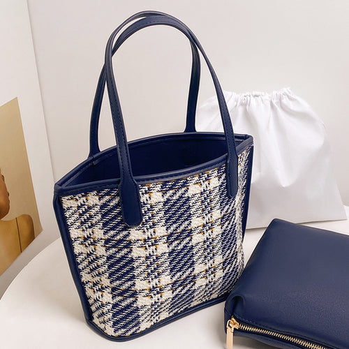 Damen Tragetasche mit modischem Karo-Design und robusten Ledergriffen Nord Taschen