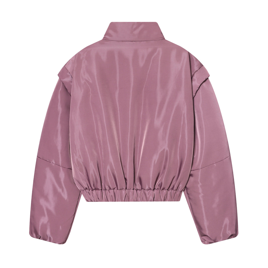 Damen Gekürzte wattierte Satinjacke mit hohem Stehkragen und Taillen-Smock Nord Taschen