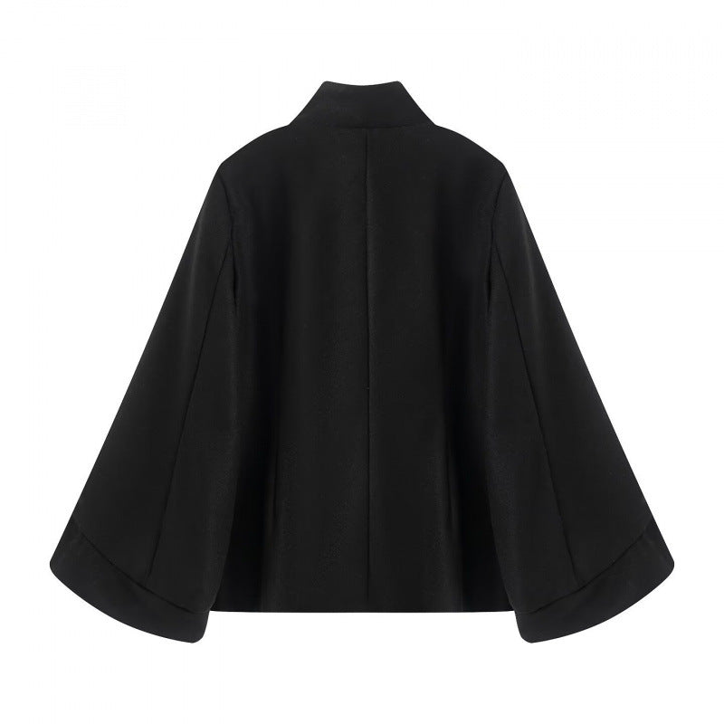 Damen Taillierte Double‑Breasted Kurzjacke mit Stehkragen und Glockenärmeln Nord Taschen