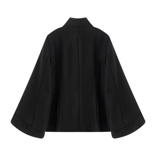 Damen Taillierte Double‑Breasted Kurzjacke mit Stehkragen und Glockenärmeln Nord Taschen