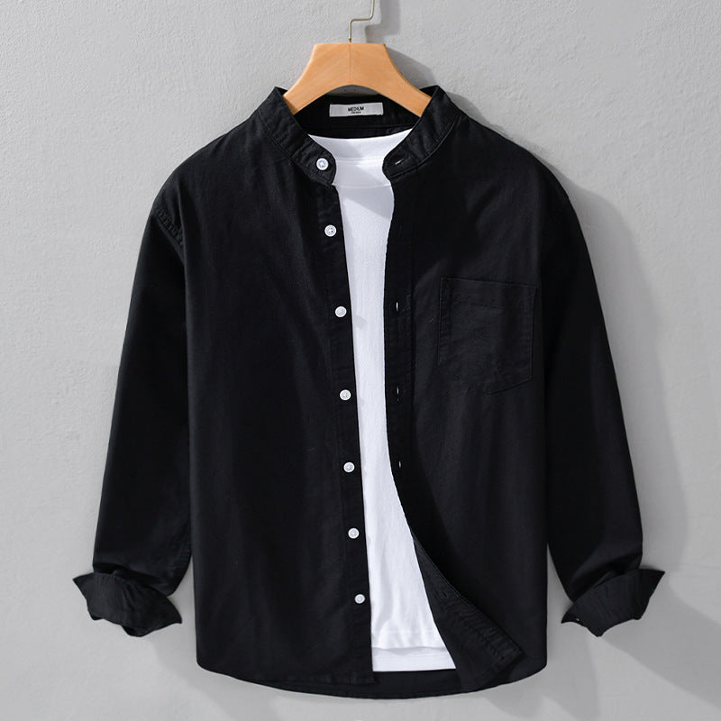 Herren Stehkragen-Overshirt aus Baumwollmix mit tonaler Brusttasche und Soft‑Touch Nord Taschen