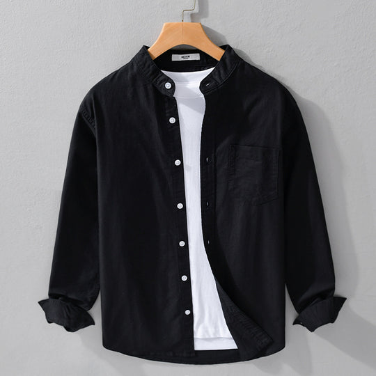 Herren Stehkragen-Overshirt aus Baumwollmix mit tonaler Brusttasche und Soft‑Touch Nord Taschen