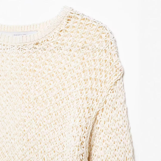 Damen Häkelpullover mit Volantärmeln und Ajourstruktur Nord Taschen