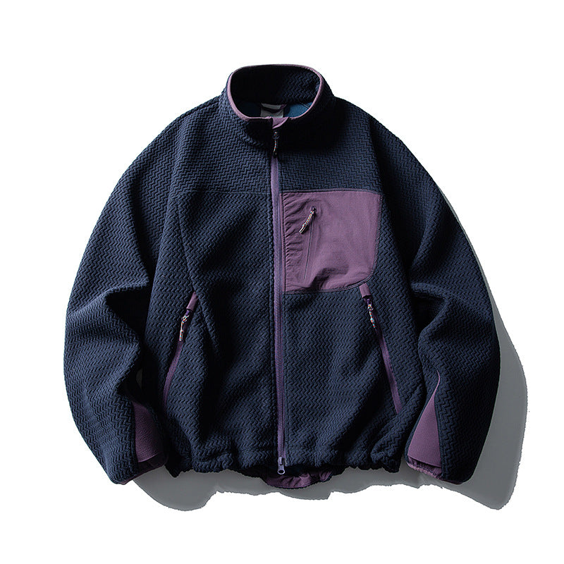 Unisex Textur-Fleecejacke mit Stehkragen und Brusttasche Nord Taschen