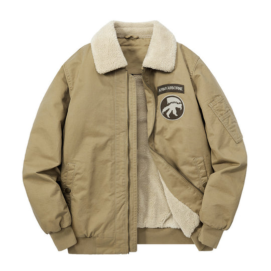 Herren Pilotenblouson mit Teddyfutter, gestickten Patches und Canvasaußenstoff Nord Taschen