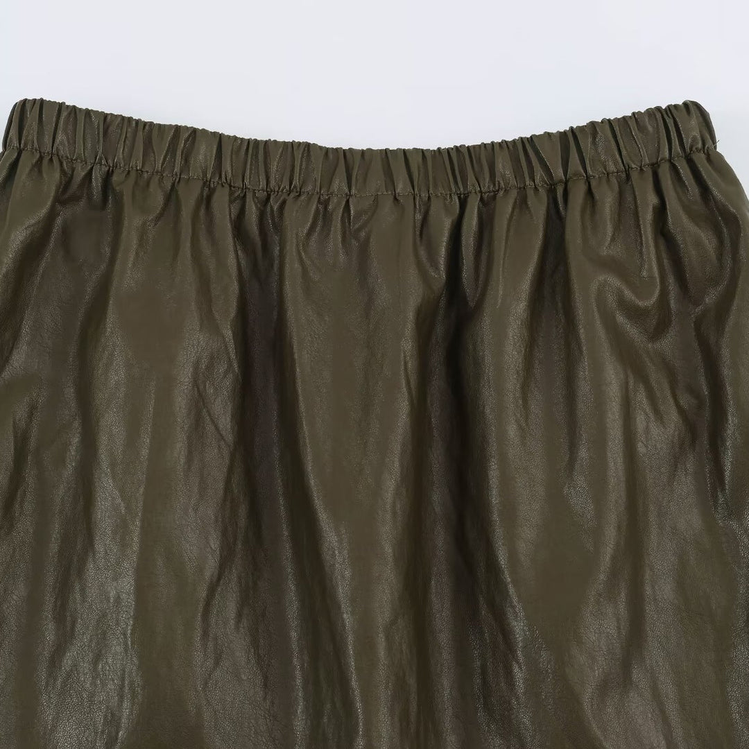Damen Midirock aus beschichtetem Kunstleder mit elastischem Bund und doppellagigem Volantbesatz Nord Taschen