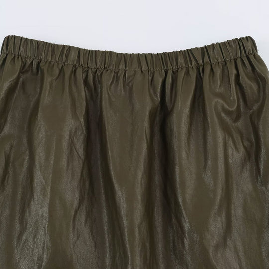 Damen Midirock aus beschichtetem Kunstleder mit elastischem Bund und doppellagigem Volantbesatz Nord Taschen