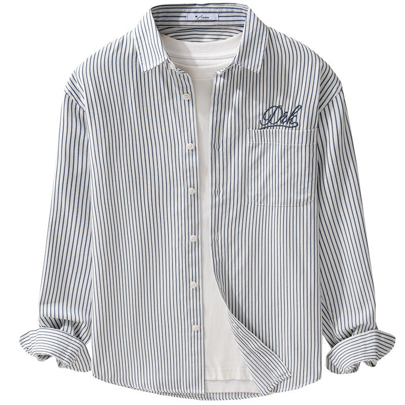 Herren Gestreiftes Overshirt‑Hemd mit Brusttasche und tonalem Logo‑Stick Nord Taschen