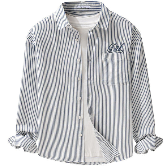 Herren Gestreiftes Overshirt‑Hemd mit Brusttasche und tonalem Logo‑Stick Nord Taschen