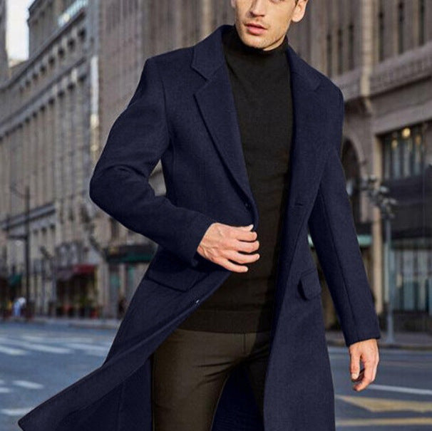 Herren Eleganter langer Wollmixmantel mit schlanker Silhouette und klassischem Revers Nord Taschen