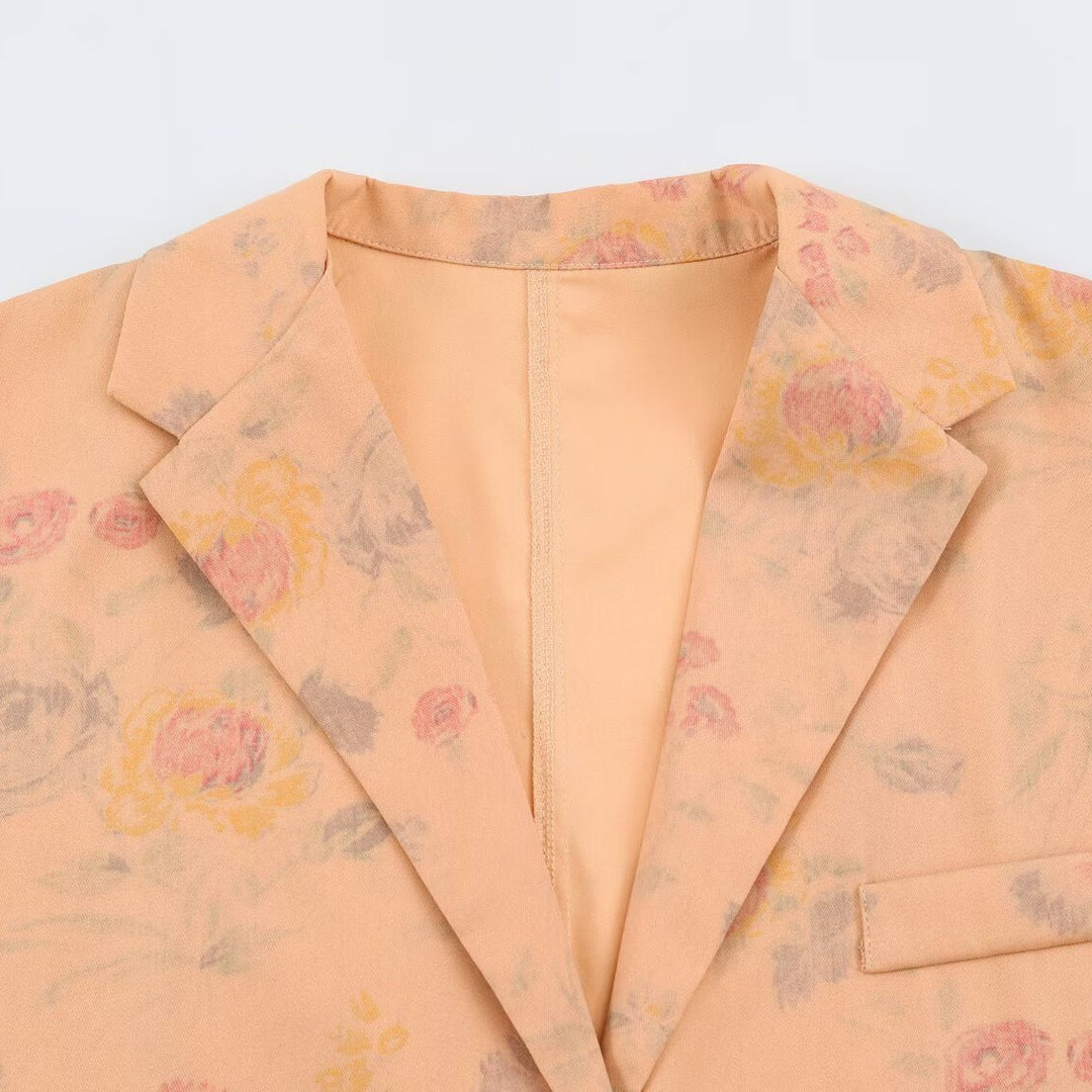 Damen Boxy-Blazerjacke mit floraler Seidenoptik, Ein-Knopf-Verschluss und Pattentaschen Nord Taschen