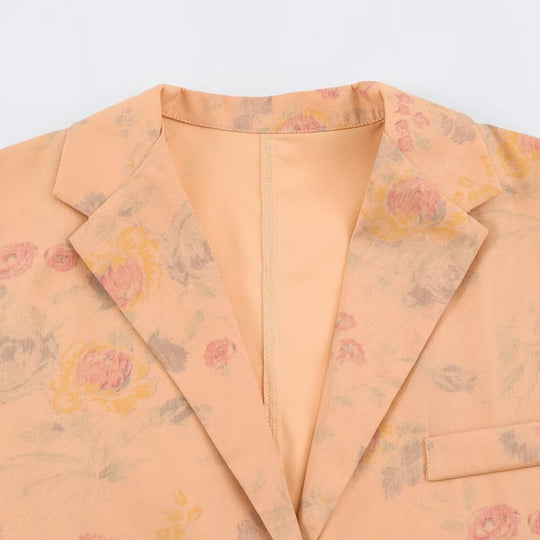 Damen Boxy-Blazerjacke mit floraler Seidenoptik, Ein-Knopf-Verschluss und Pattentaschen Nord Taschen