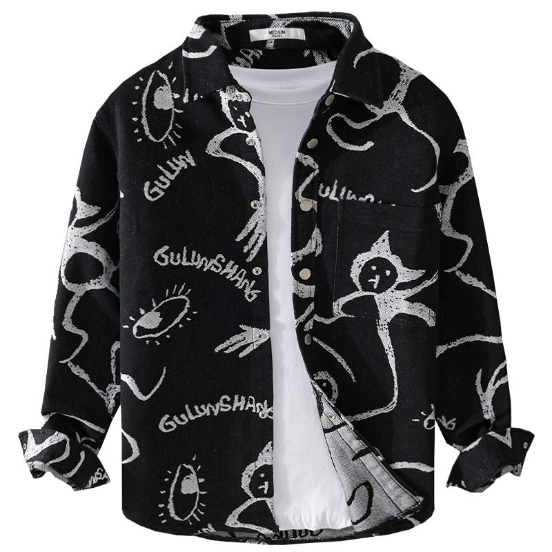 Herren Overshirt mit grafischem Doodle‑Print, Druckknopfverschluss und Brusttasche Nord Taschen