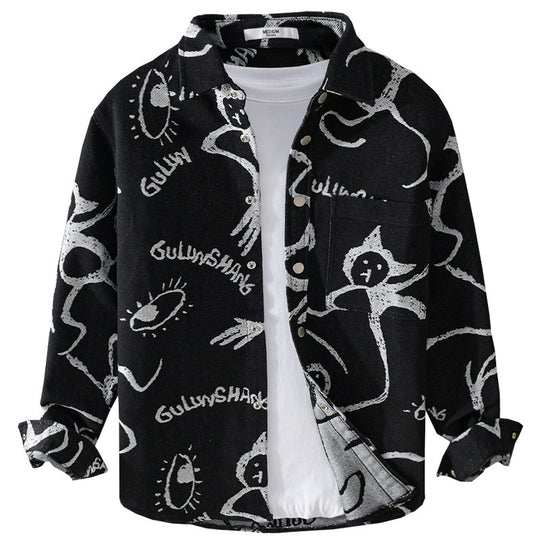 Herren Overshirt mit grafischem Doodle‑Print, Druckknopfverschluss und Brusttasche Nord Taschen