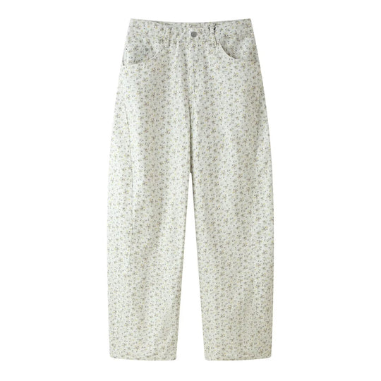 Damen Hochtaillierte weite Cropped‑Hose mit floralem Alloverprint Nord Taschen