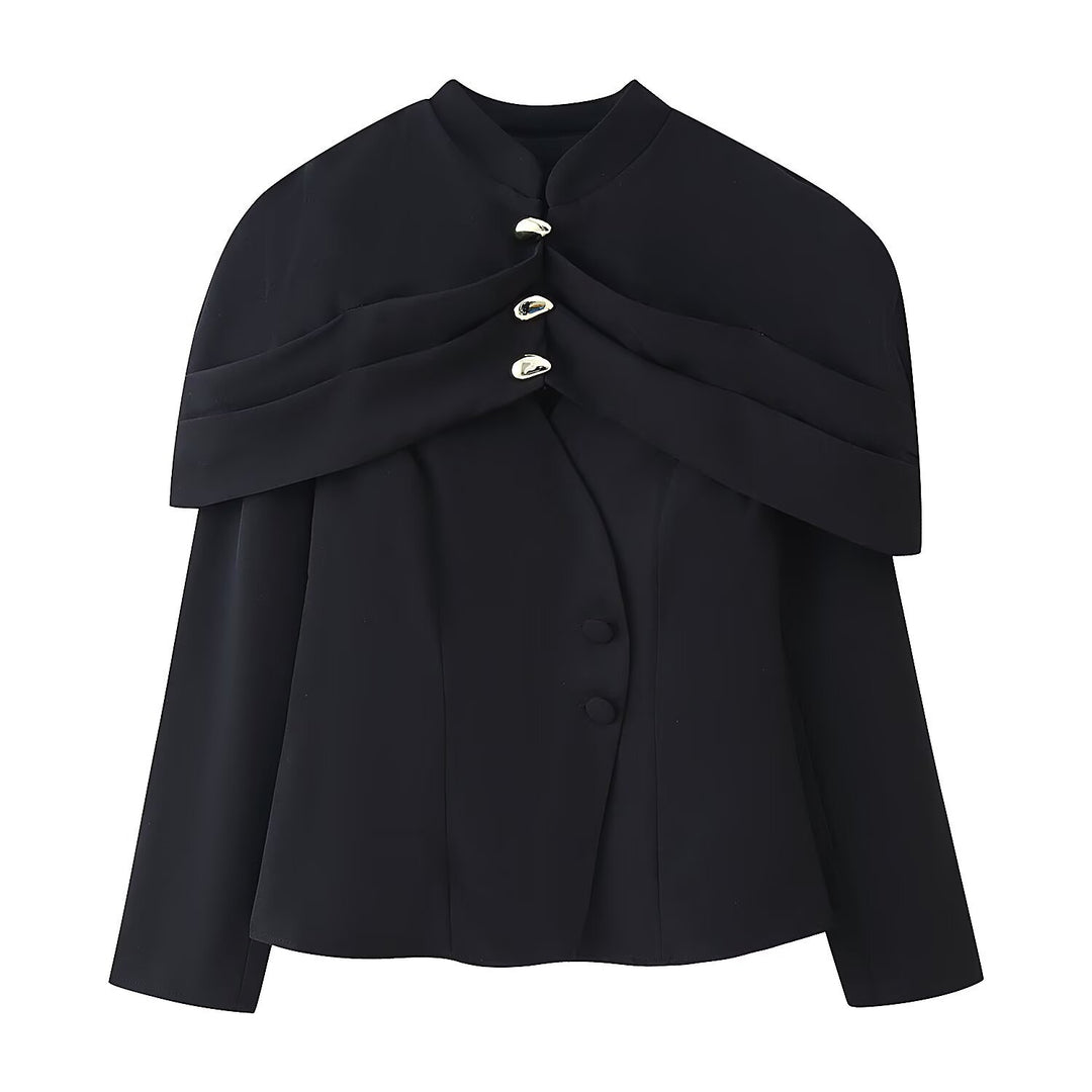 Damen Cape-Blazer mit doppeltem Capelet, Stehkragen und taillierter Silhouette Nord Taschen