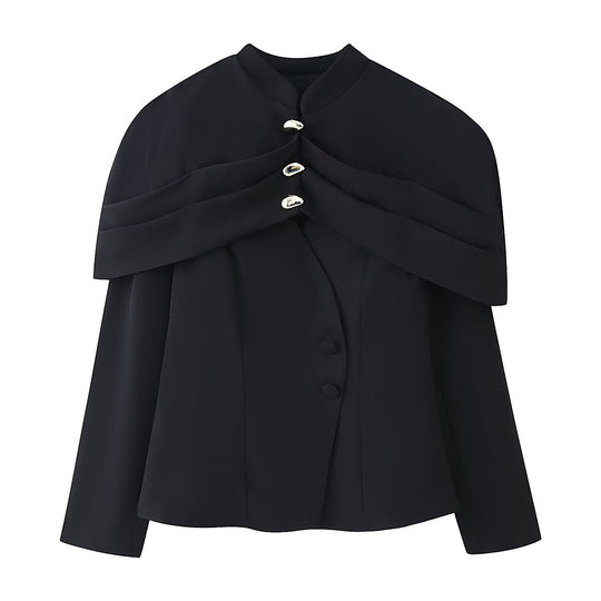 Damen Cape-Blazer mit doppeltem Capelet, Stehkragen und taillierter Silhouette Nord Taschen