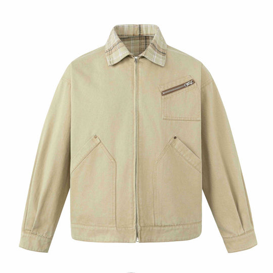Herren Kurz geschnittener Canvas-Workwear-Blouson mit Karokragen und Zip-Brusttasche Nord Taschen