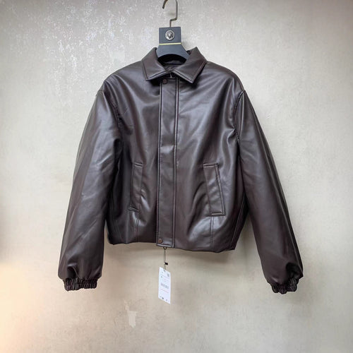 Herren Kurze Glattlederjacke mit Hemdkragen und verdeckter Zip‑Blende Nord Taschen