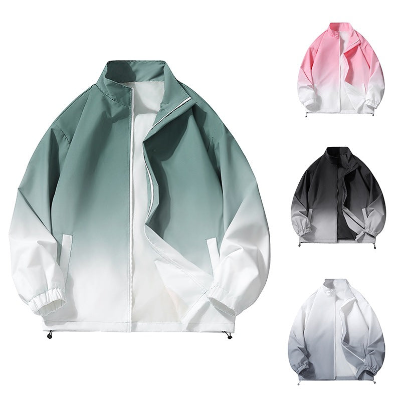 Herren leichte Farbverlauf Windbreakerjacke mit Stehkragen, durchgehendem Reißverschluss & Kordelzugsaum Nord Taschen