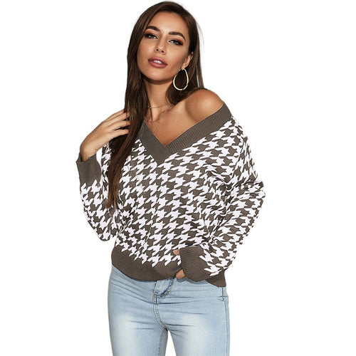 Damen Verspielter Pullover mit Karomuster Nord Taschen