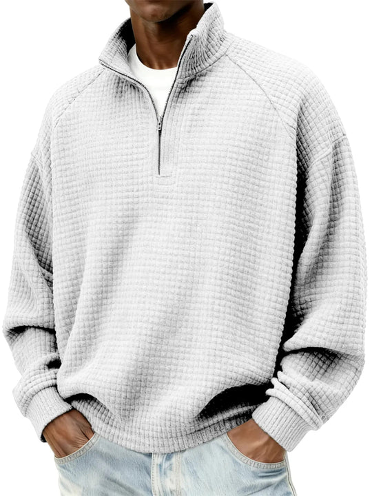 Herren Waffelstrick-Oversize-Pullover mit Halbreißverschluss und Stehkragen Nord Taschen