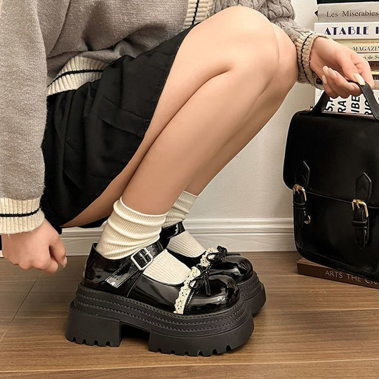 Damen Modische Mary Jane Schuhe mit dekorativer Schleife und robuster Plateau-Sohle