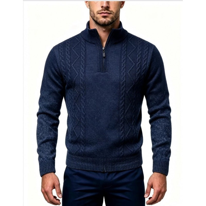 Herren Strukturierter Halbzip-Pullover mit Stehkragen und Zopfmuster-Details Nord Taschen