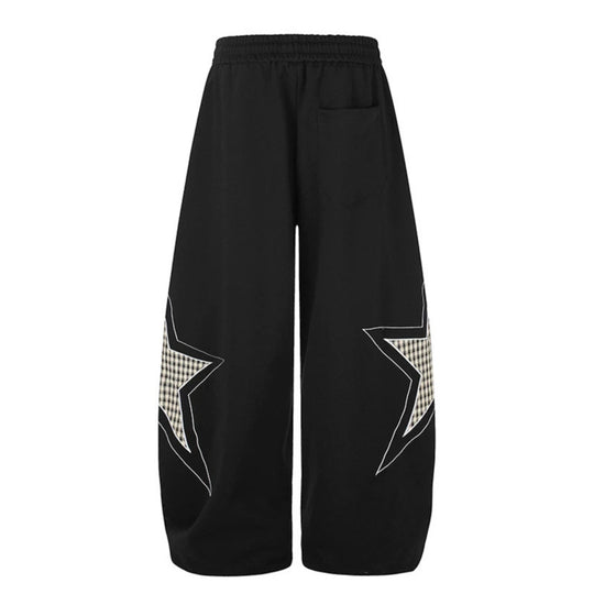 Damen weite Palazzo-Sweathose mit Stern-Applikationen und Karo‑Einsätzen Nord Taschen