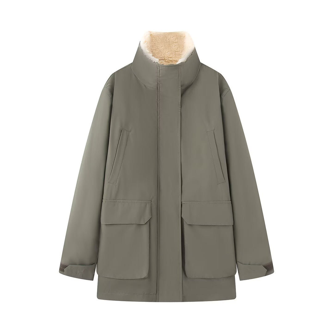Damen Wattierte Parka‑Jacke mit hohem Teddykragen und aufgesetzten Klappentaschen Nord Taschen