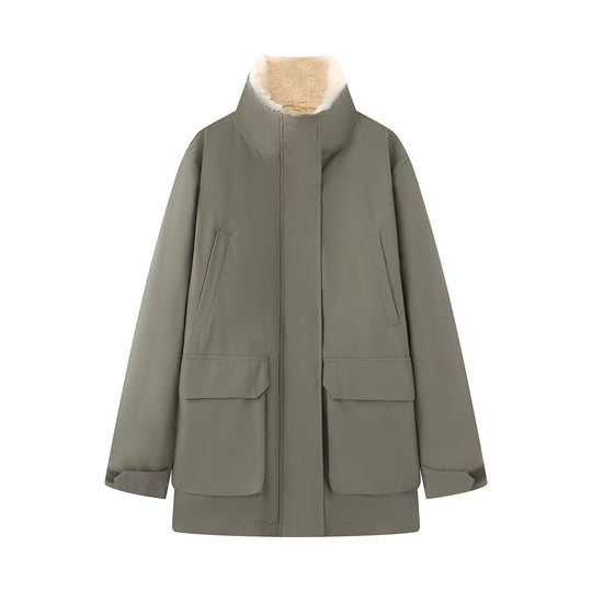 Damen Wattierte Parka‑Jacke mit hohem Teddykragen und aufgesetzten Klappentaschen Nord Taschen