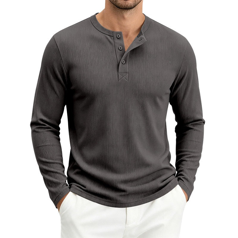 Herren Langärmeliges Waffelstrick-Henleyshirt mit Knopfleiste, thermoregulierend und schmaler Schnitt Nord Taschen